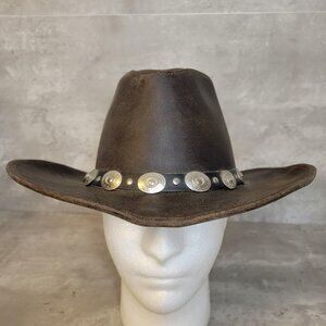 Henschel‎ Hat Cowboy Leather Concho Band Mens Large Brown Western Outback USA
